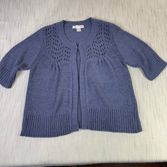 august silk Sweaters - August Silk Womens Blue Pointelle Knit Cardigan Toggle Neck Sweater Medium